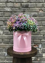 Цветочная композиция из Гипсофила и Розы в шляпной коробке в Приволжском Саратовской области