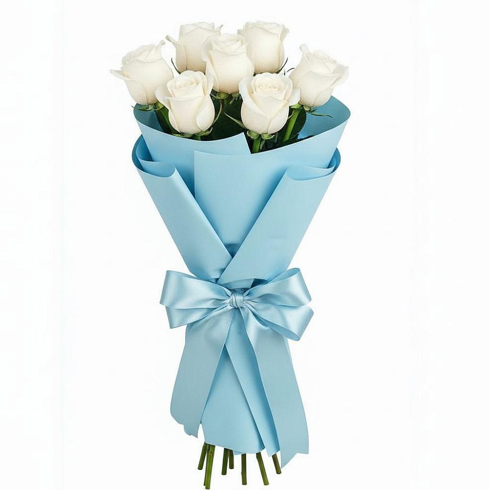 Букет 7 белых роз Проуд в Приволжском Саратовской области