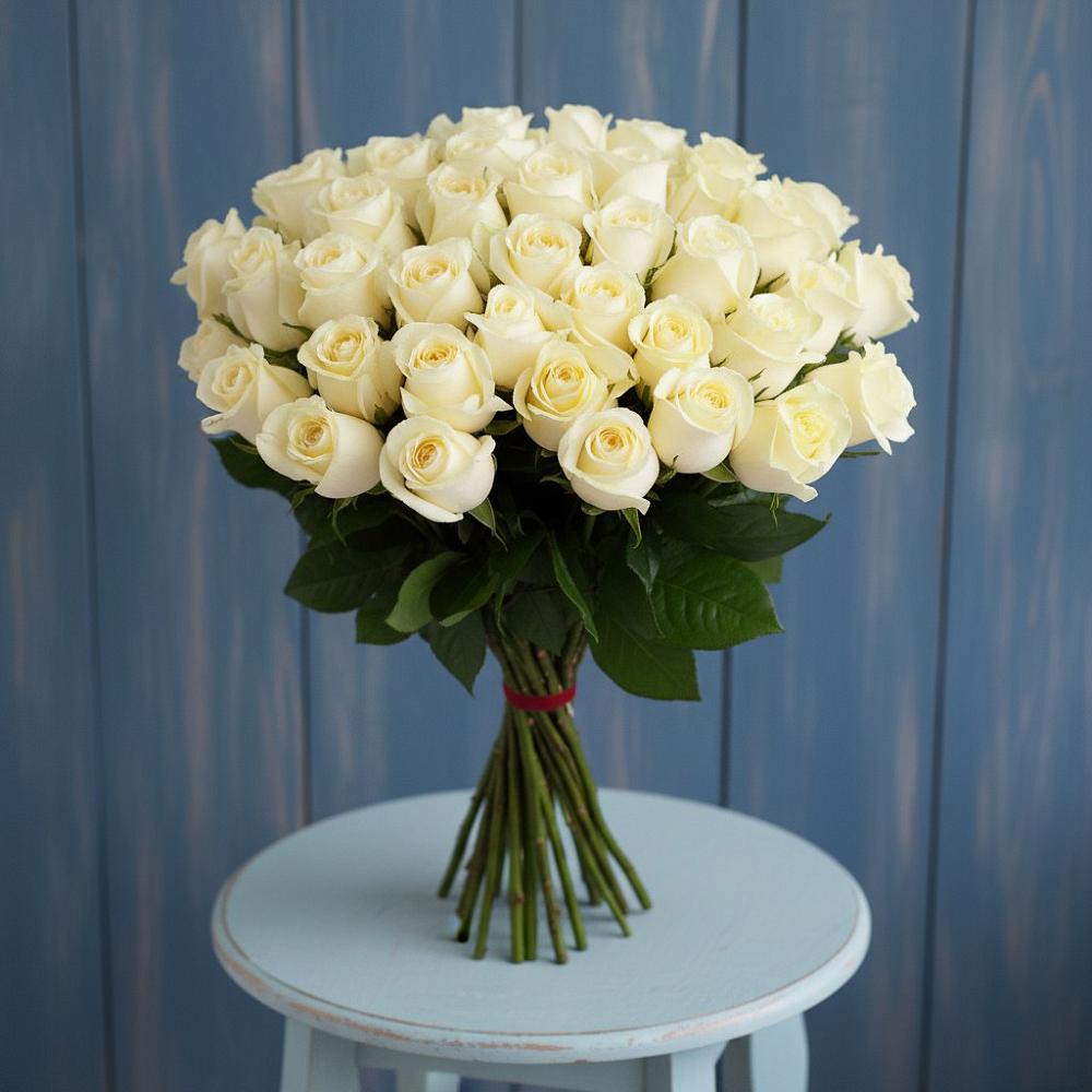 Букет 51 Белая роза Эдлесс Лав в Приволжском Саратовской области